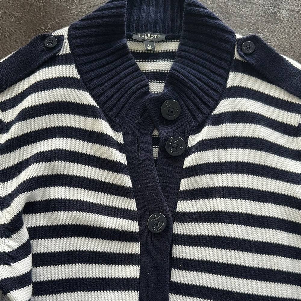 Talbots Nautical Blue and White Cardigan Sweater